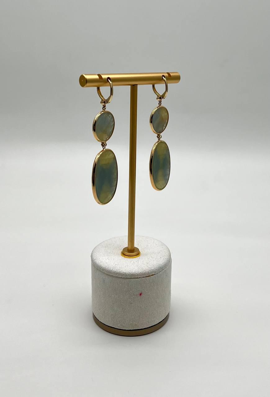 Milky Earth Yellow Rutilated Quartz Diamonds Halo 14K Gold Statement Earrings