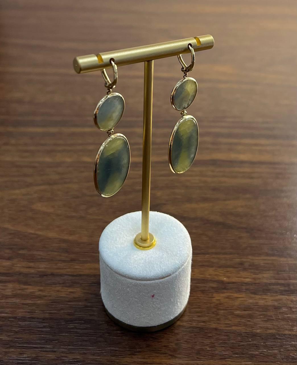 Milky Earth Yellow Rutilated Quartz Diamonds Halo 14K Gold Statement Earrings