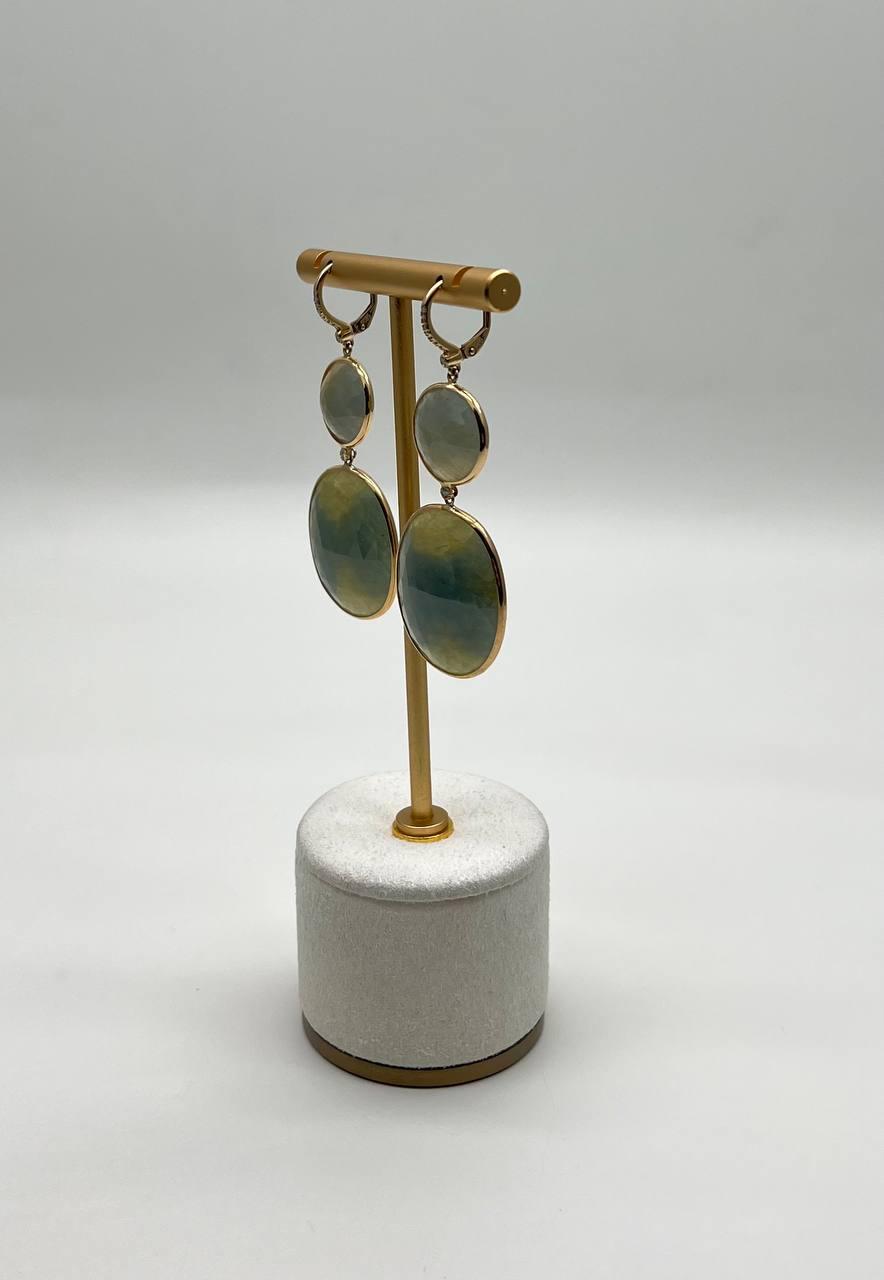 Milky Earth Yellow Rutilated Quartz Diamonds Halo 14K Gold Statement Earrings