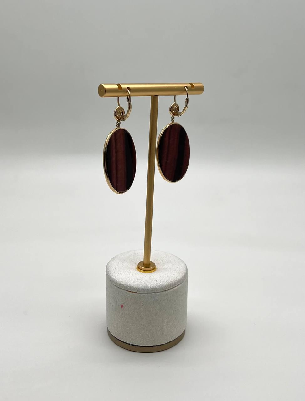 Oval Shape Faceted Brown Labradorite Diamond 14K Yellow Gold Drop Earrings