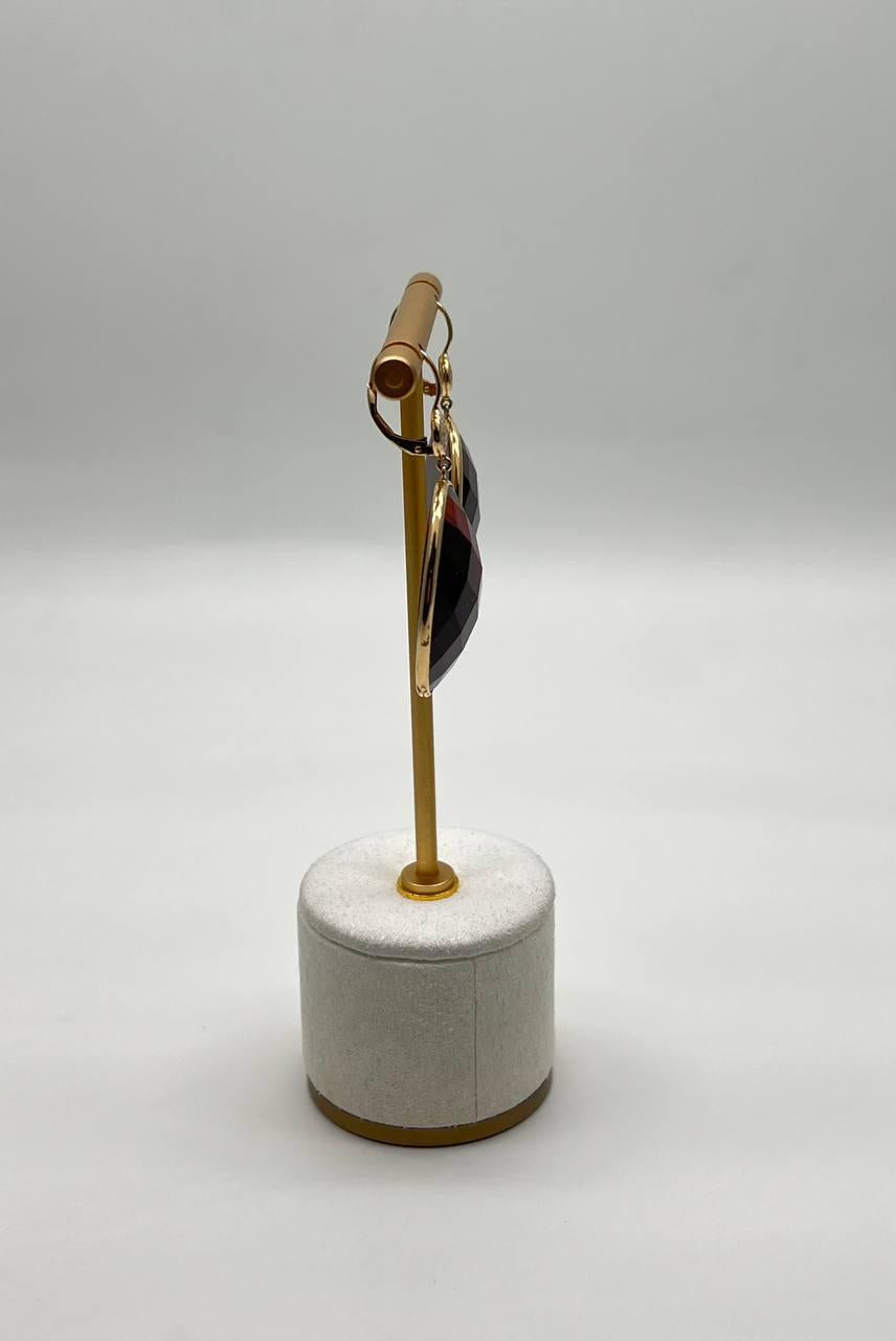 Oval Shape Faceted Brown Labradorite Diamond 14K Yellow Gold Drop Earrings