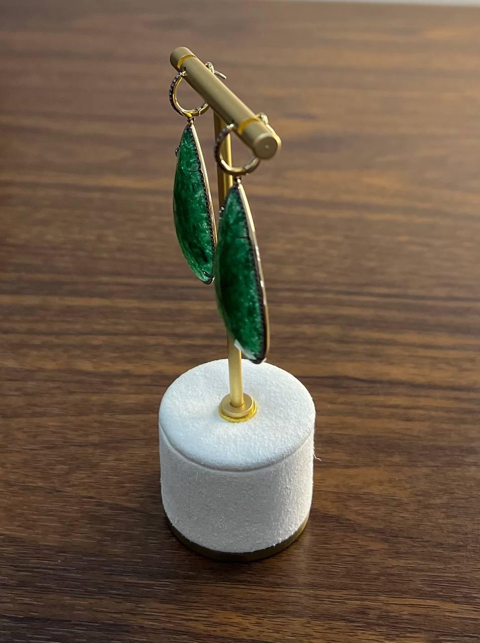 Pear Shape Green Aventurine Brown Diamond Halo 14K Yellow Gold Dangle Earrings