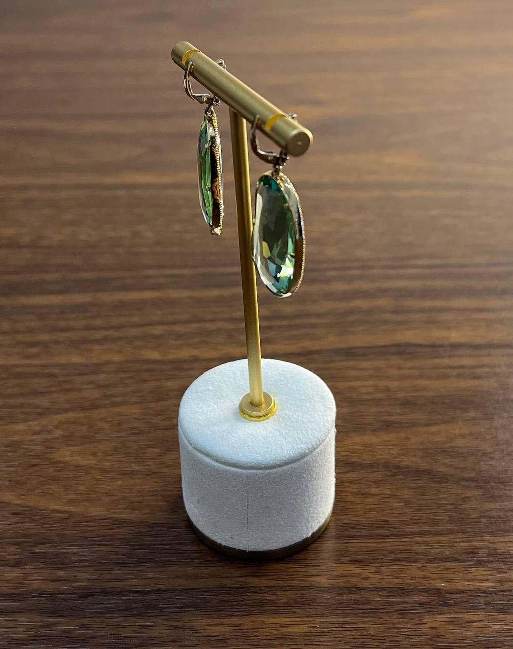 Free Shape Green Amethyst Prasiolite Diamonds Halo Gold Statement Drop Earrings