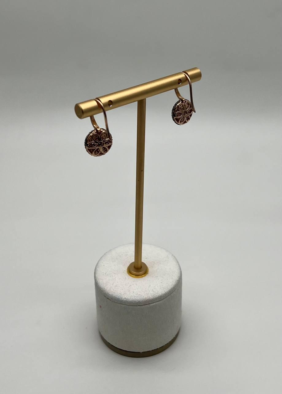 Brown Champagne Diamonds Pave Set Circles 14K Rose Gold Statement Earrings