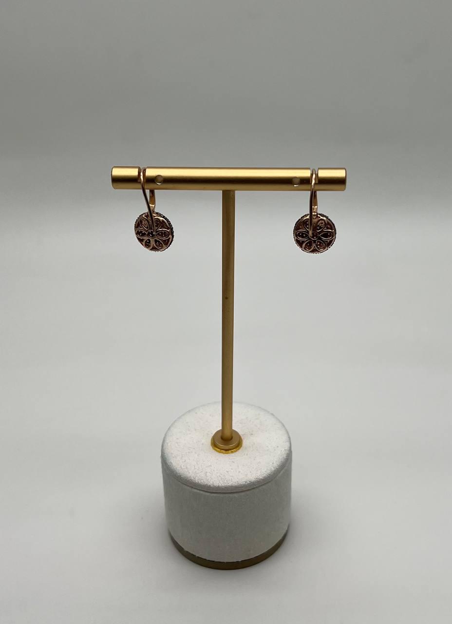 Brown Champagne Diamonds Pave Set Circles 14K Rose Gold Statement Earrings