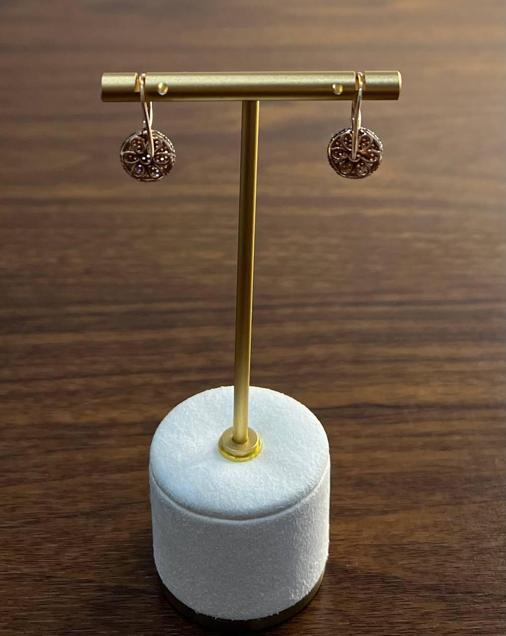 Brown Champagne Diamonds Pave Set Circles 14K Rose Gold Statement Earrings