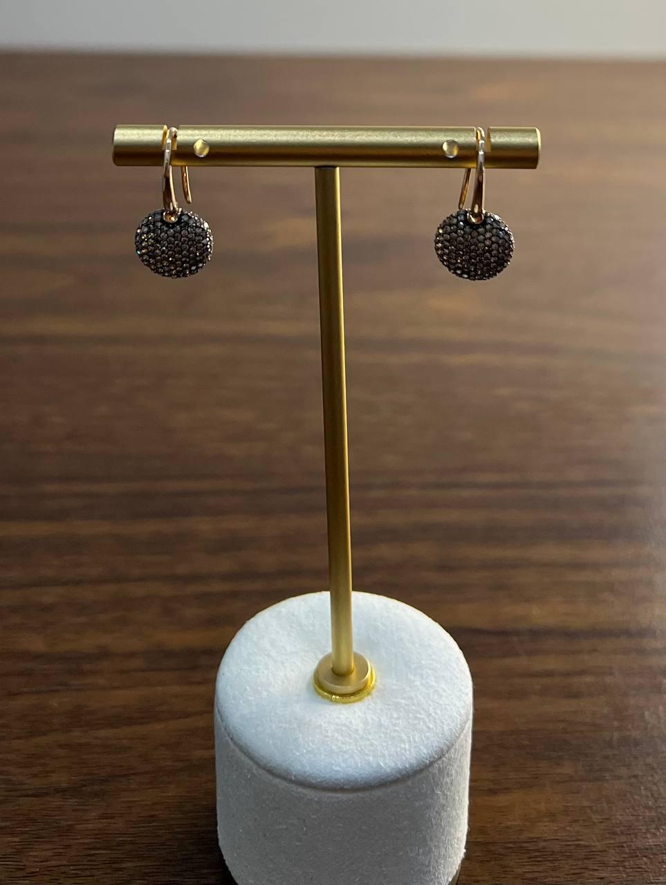 Brown Champagne Diamonds Pave Set Circles 14K Rose Gold Statement Earrings