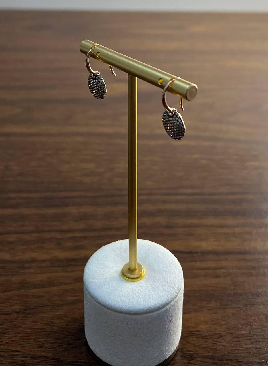 Brown Champagne Diamonds Pave Set Circles 14K Rose Gold Statement Earrings