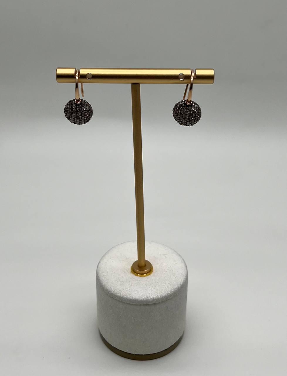 Brown Champagne Diamonds Pave Set Circles 14K Rose Gold Statement Earrings