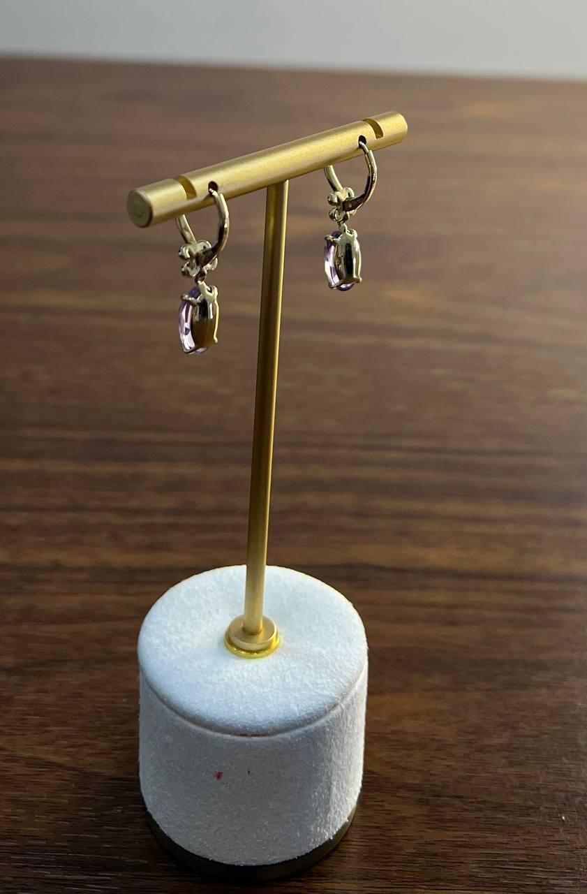 Oval Cut Purple Violet Amethyst 14K Yellow Gold Diamond Drop Statement Earrings