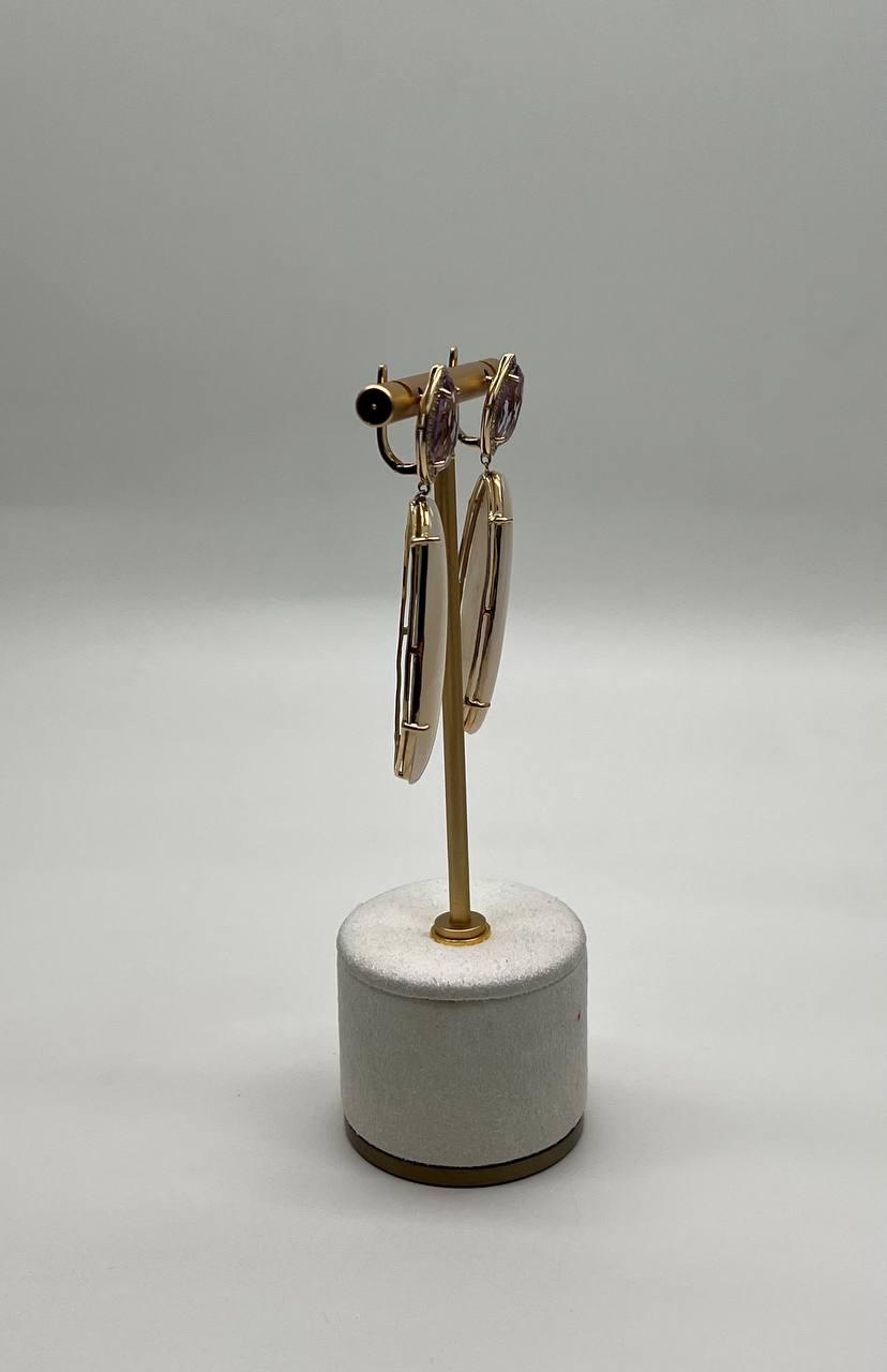 Pink Amethyst White Mother of Pearl White Diamonds Halo 14K Yellow Gold Earrings