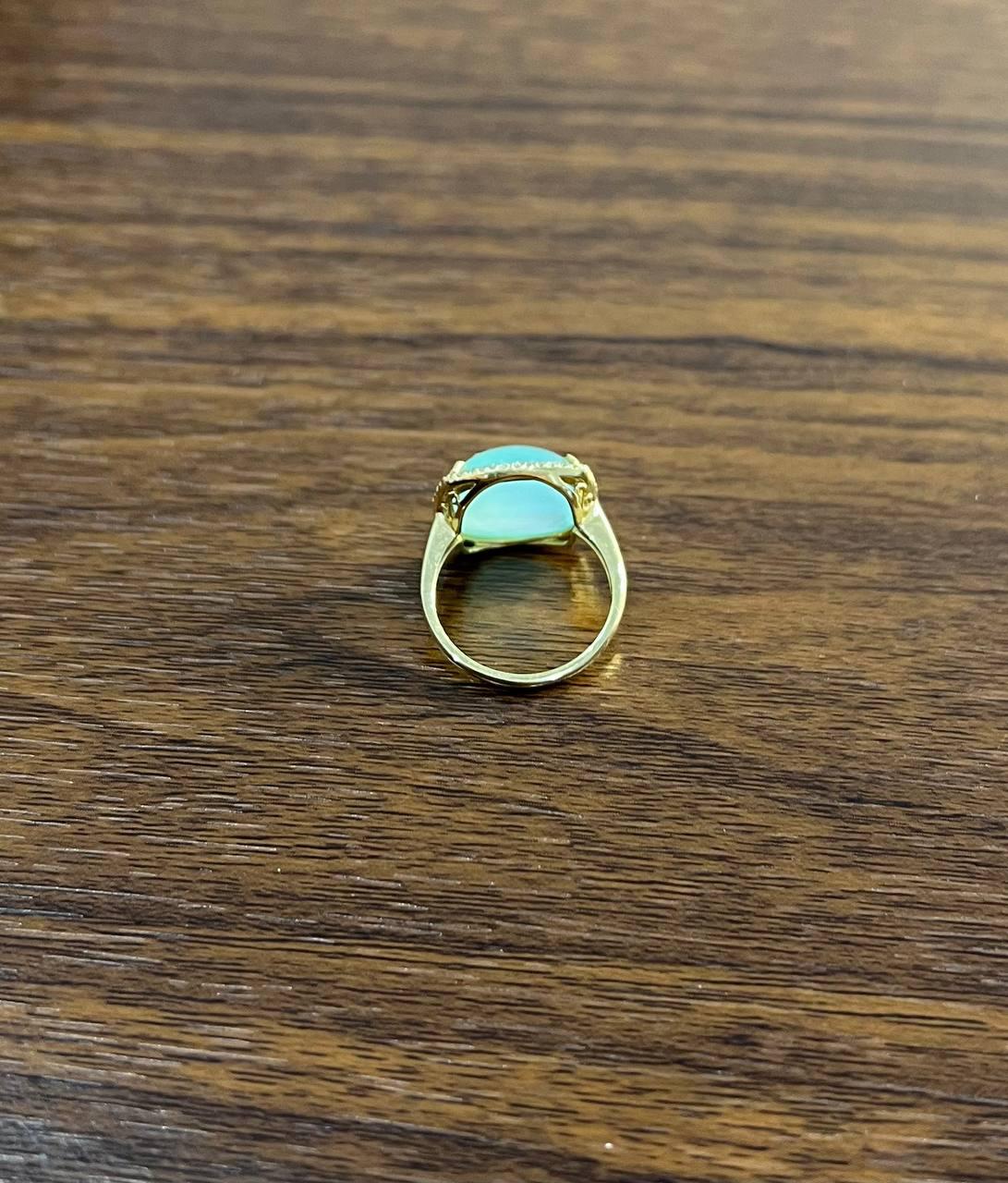 Light Green Cushion Shape Amazonite Diamond 14K Yellow Gold Cocktail Ring