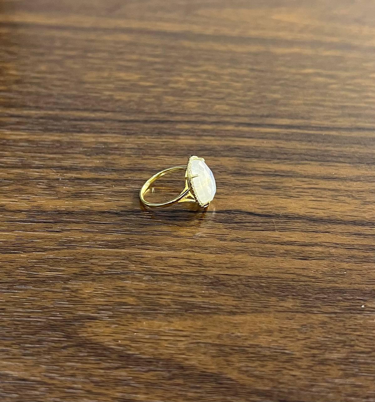 White Moonstone Diamonds Halo Set 14 Yellow Gold Statement Unique Cocktail Ring