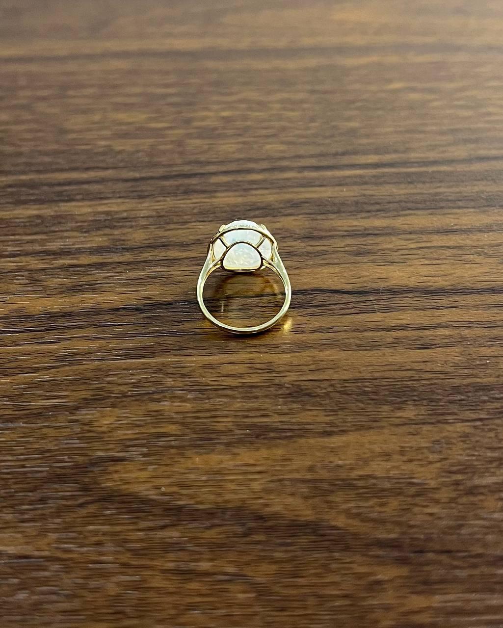 White Moonstone Diamonds Halo Set 14 Yellow Gold Statement Unique Cocktail Ring