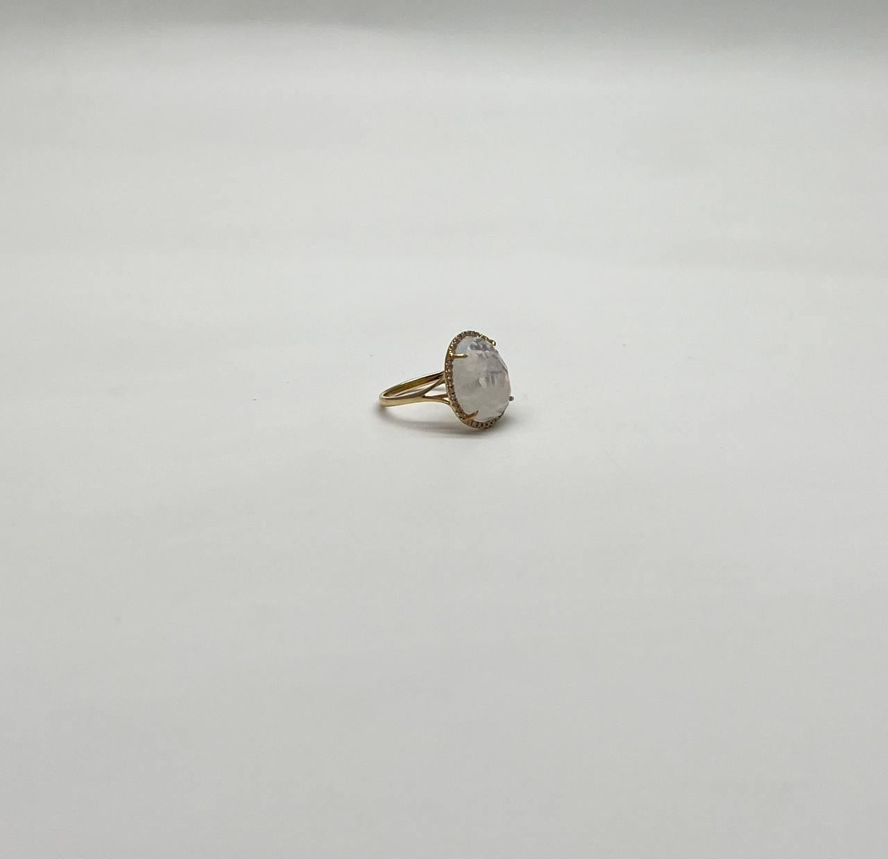 White Moonstone Diamonds Halo Set 14 Yellow Gold Statement Unique Cocktail Ring