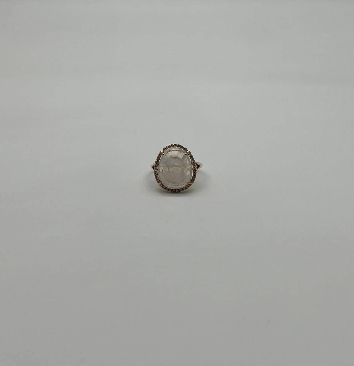 White Moonstone Diamonds Halo Set 14 Yellow Gold Statement Unique Cocktail Ring