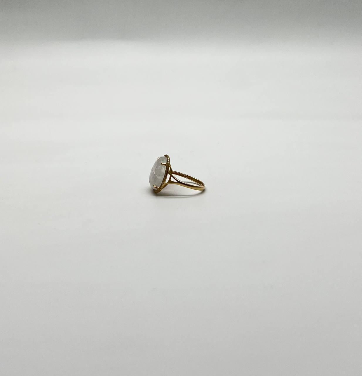 White Moonstone Diamonds Halo Set 14 Yellow Gold Statement Unique Cocktail Ring