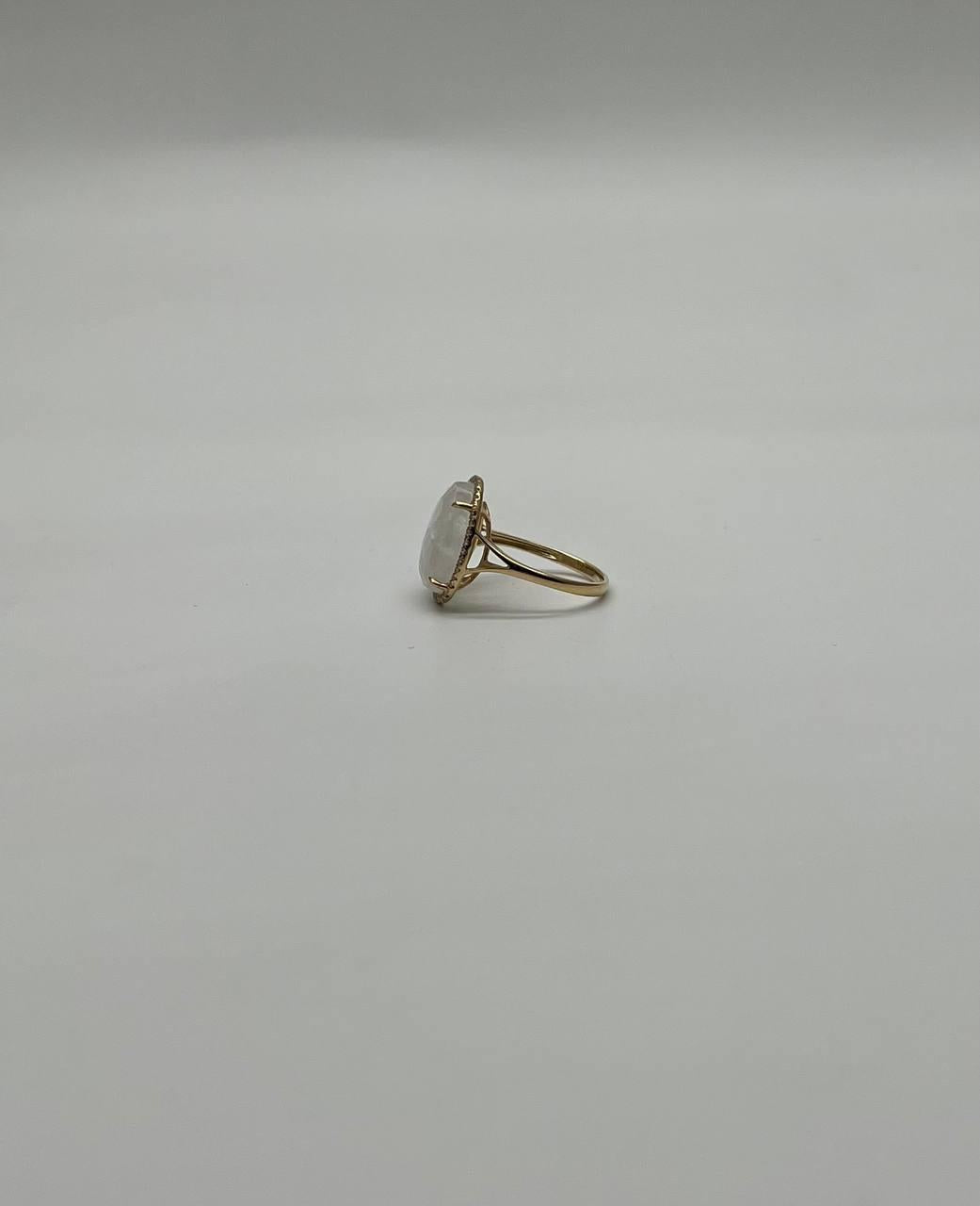 White Moonstone Diamonds Halo Set 14 Yellow Gold Statement Unique Cocktail Ring