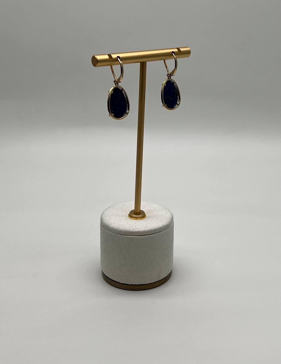 Dark Blue Azurite Bezel Set Diamond Halo 14K Gold Statement Earrings