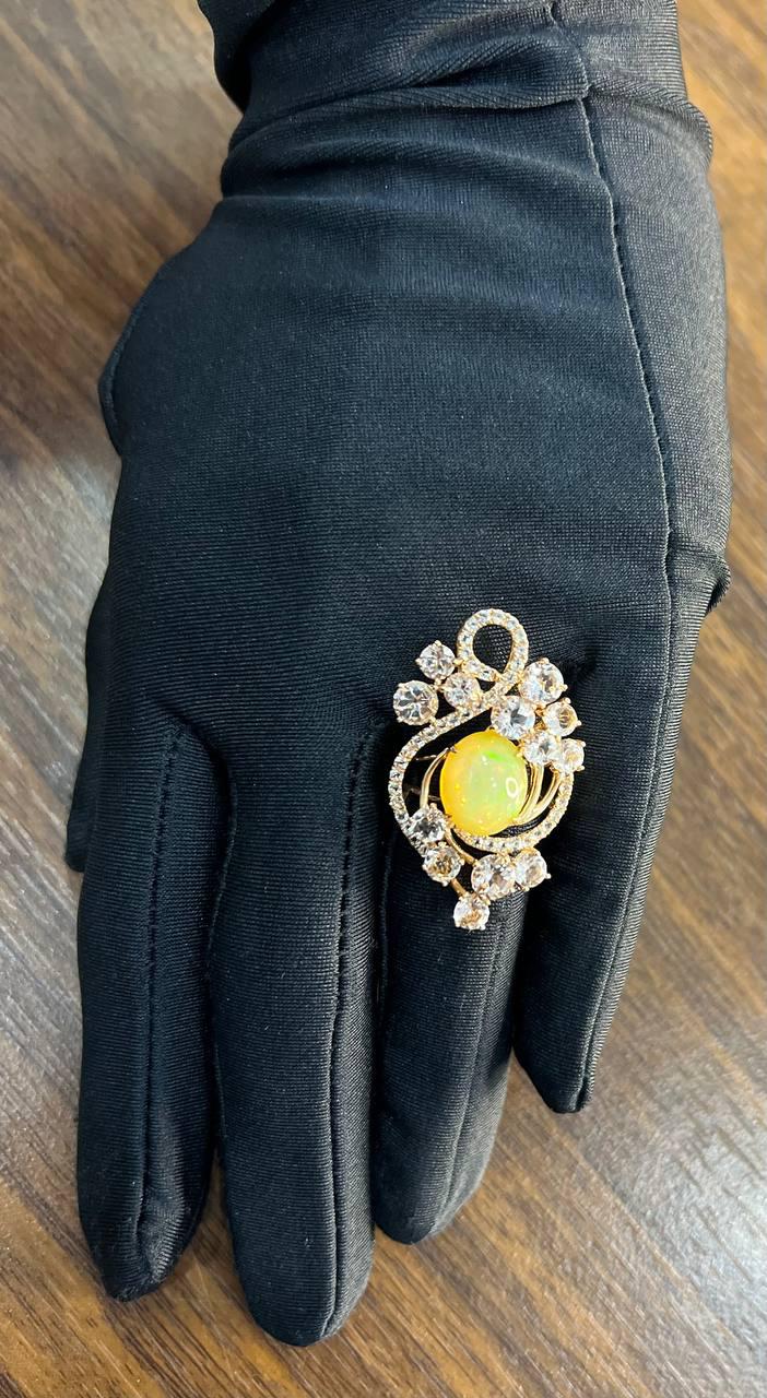 Yellow White Opal Peach Morganites White Diamonds 14K Rose Gold Statement Ring