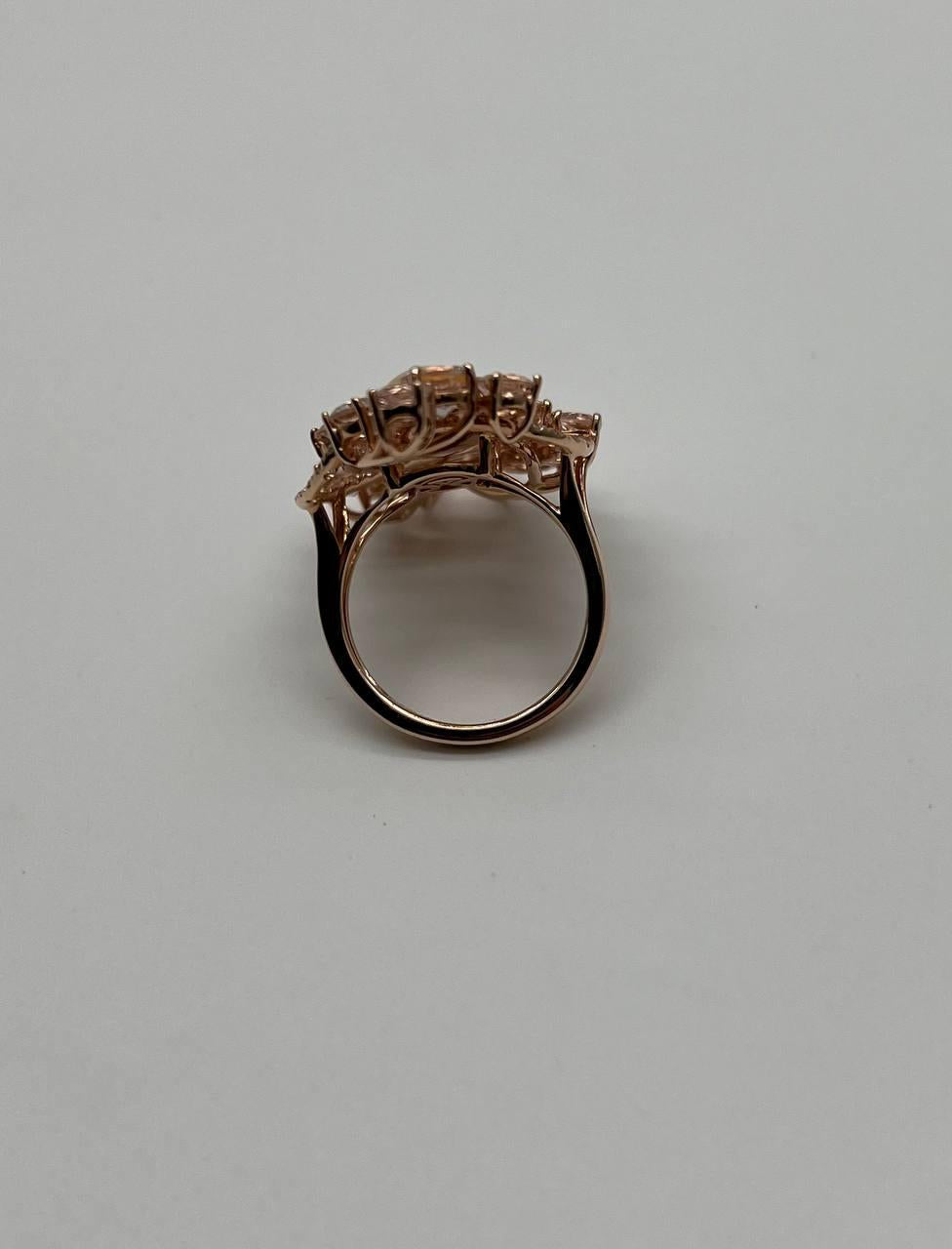 Yellow White Opal Peach Morganites White Diamonds 14K Rose Gold Statement Ring