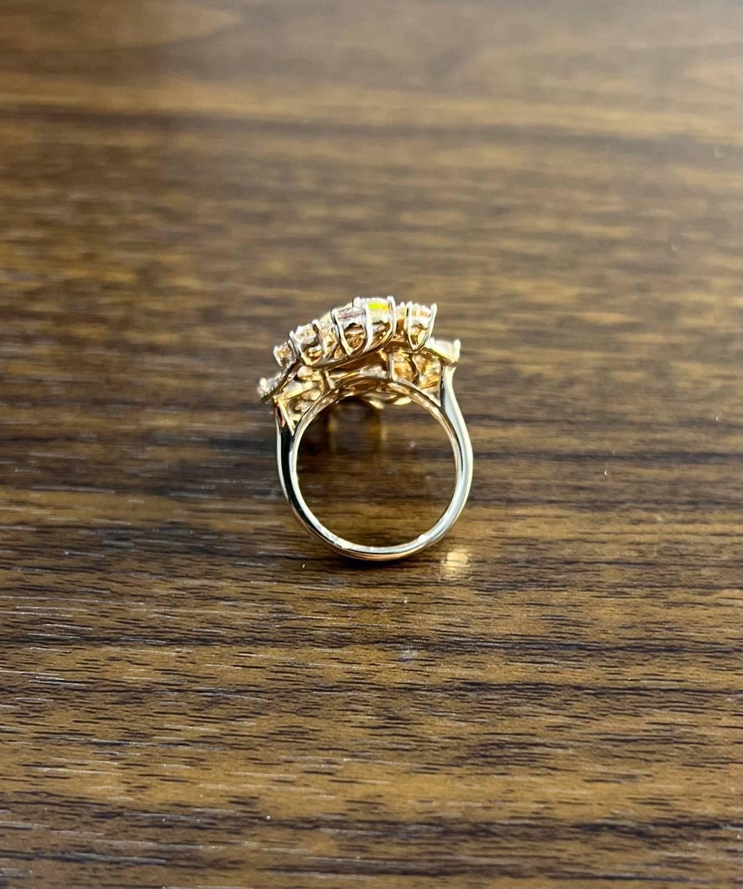 Yellow White Opal Peach Morganites White Diamonds 14K Rose Gold Statement Ring