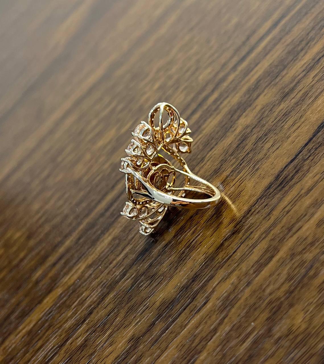 Yellow White Opal Peach Morganites White Diamonds 14K Rose Gold Statement Ring