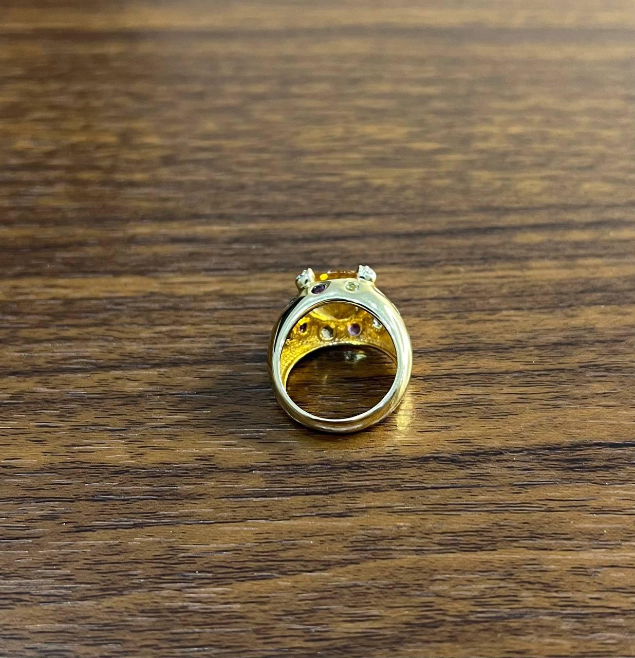 Large Round Cut Orange Citrine Multi Color Gemstones 14K Gold Statement Ring
