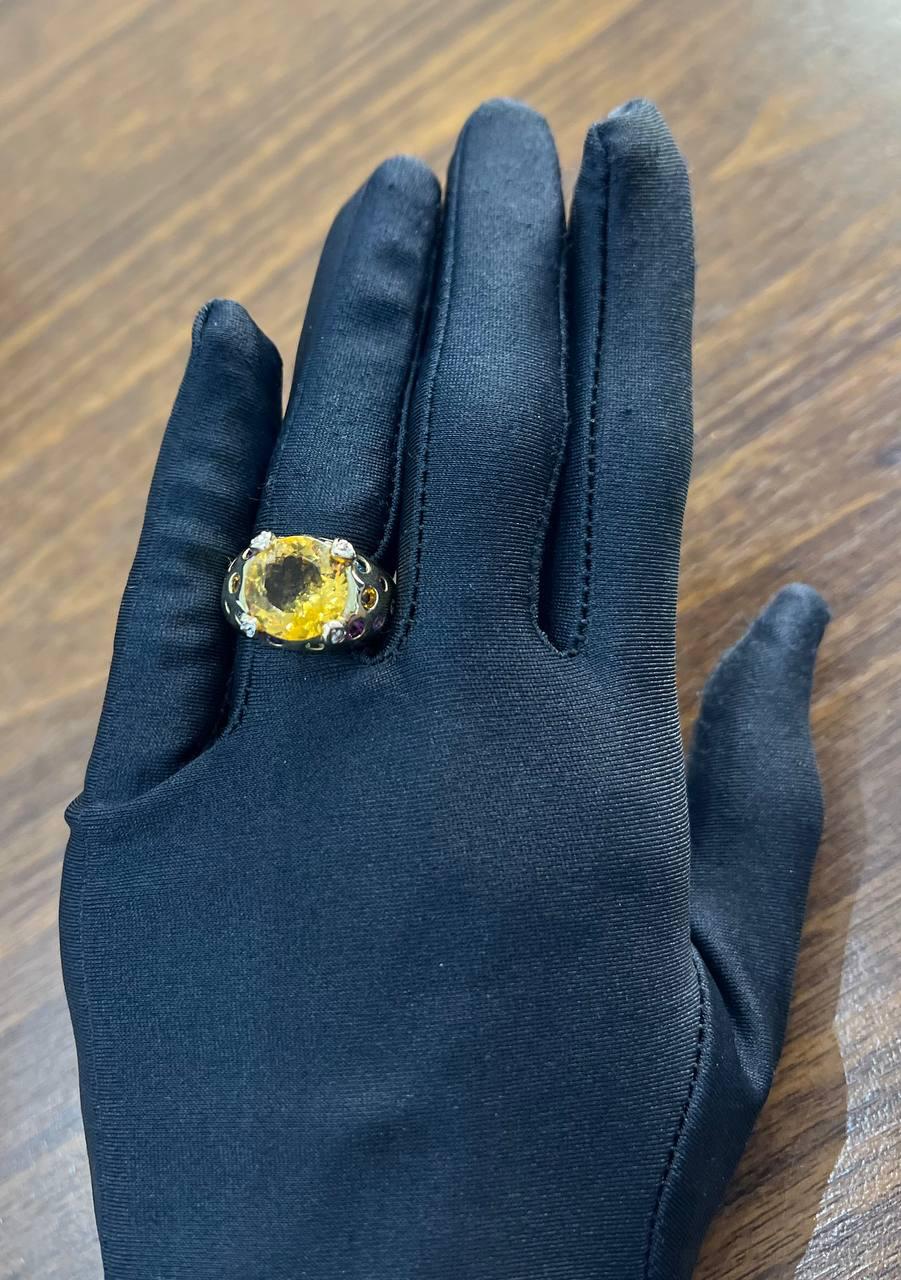 Large Round Cut Orange Citrine Multi Color Gemstones 14K Gold Statement Ring