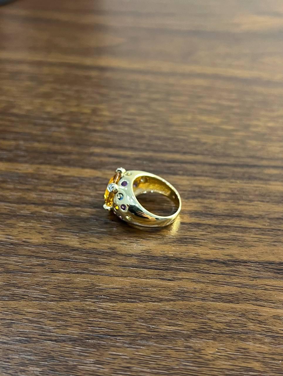 Large Round Cut Orange Citrine Multi Color Gemstones 14K Gold Statement Ring