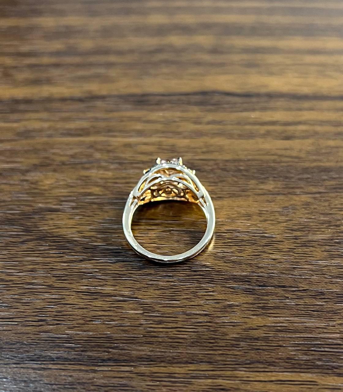 Cushion Light Peach Pink Morganite Orange Opals Diamonds 14KRose Gold Band Ring