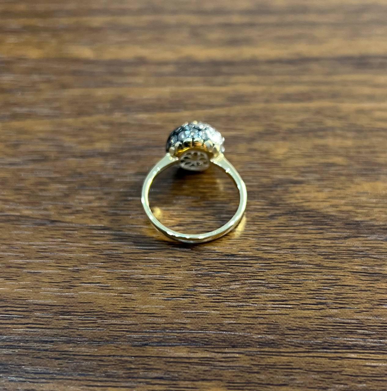 Sphere Diamond Cluster Champagne Color 14K Yellow Gold Statement Fashion Ring