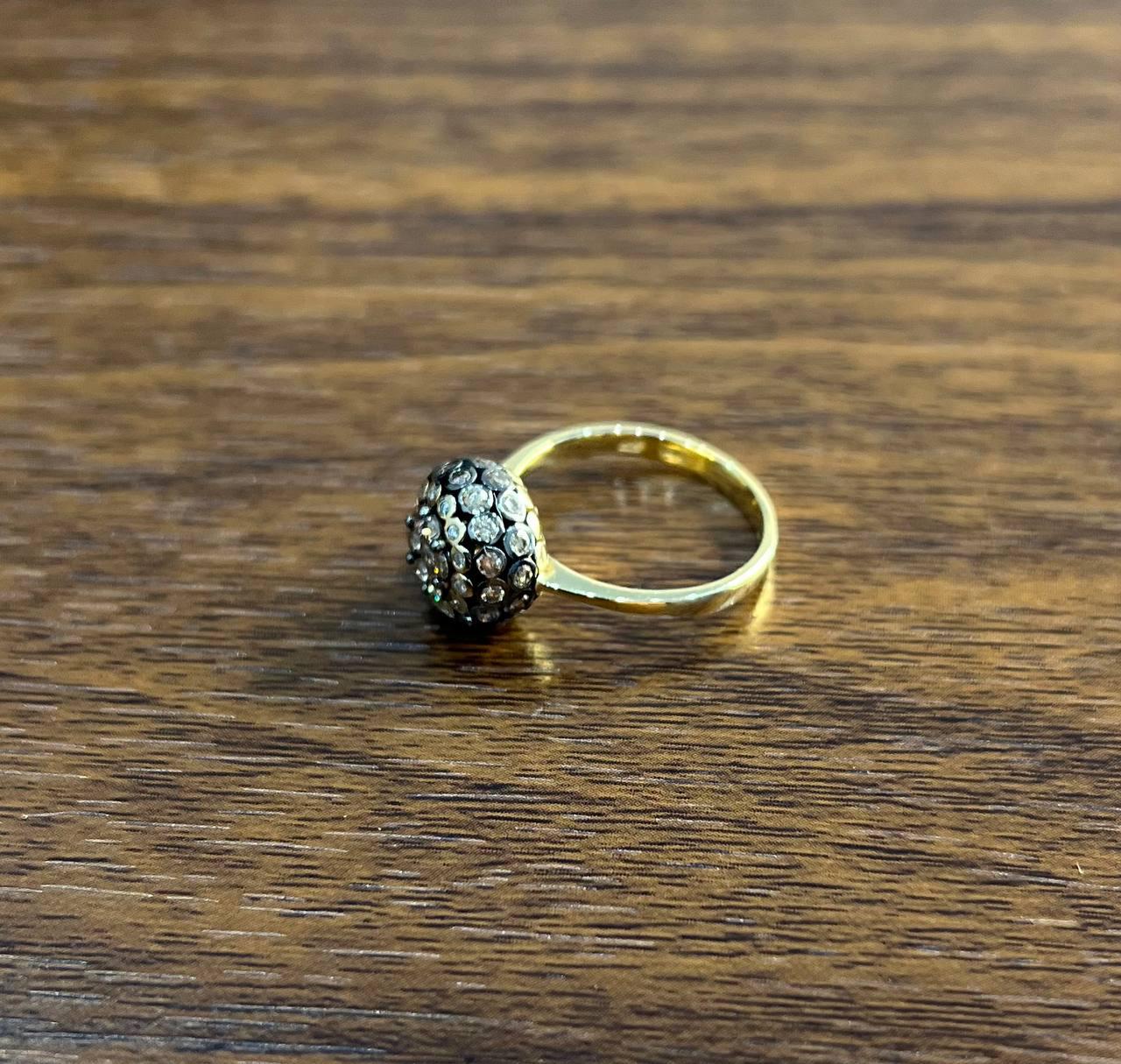 Sphere Diamond Cluster Champagne Color 14K Yellow Gold Statement Fashion Ring