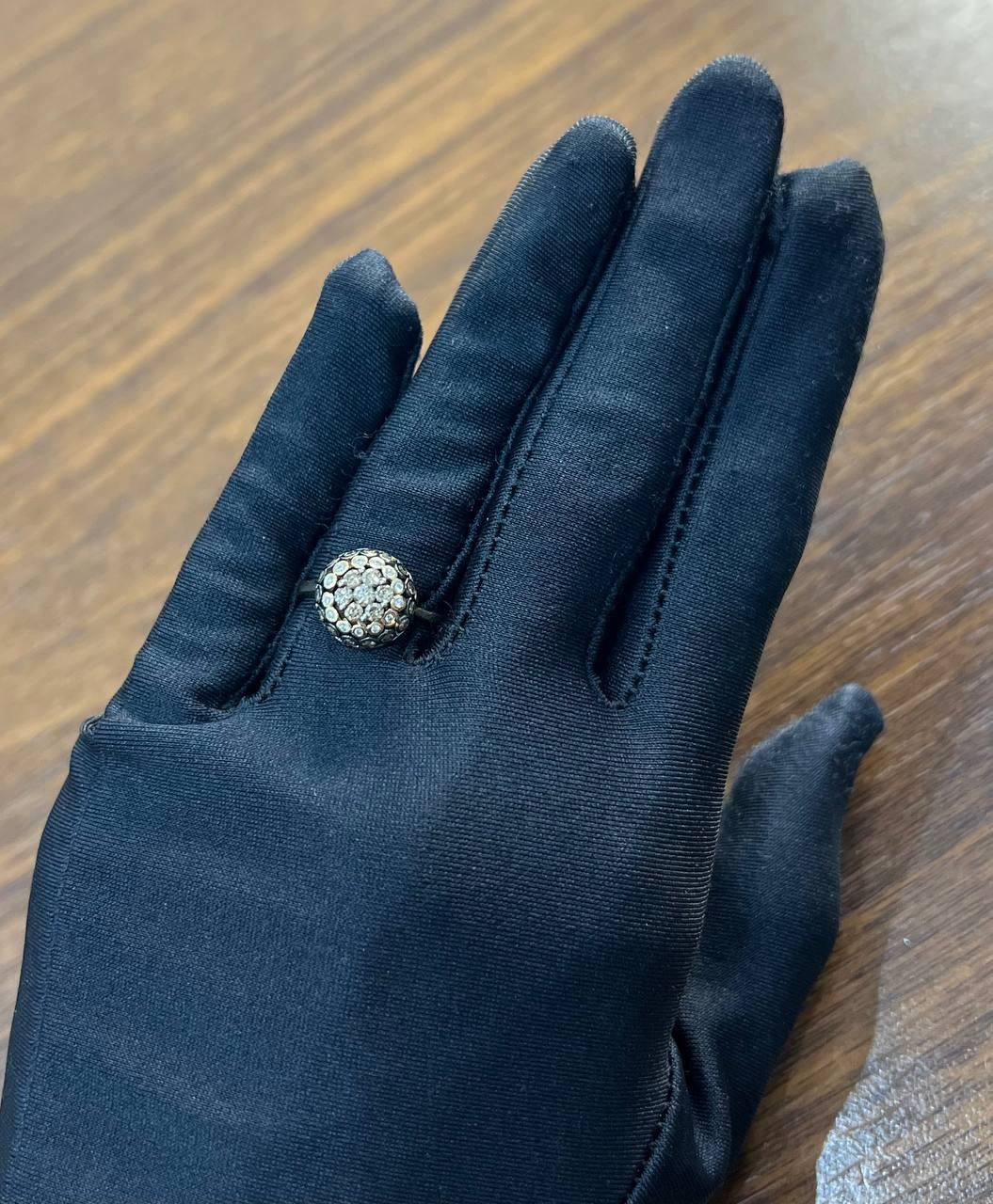 Sphere Diamond Cluster Champagne Color 14K Yellow Gold Statement Fashion Ring