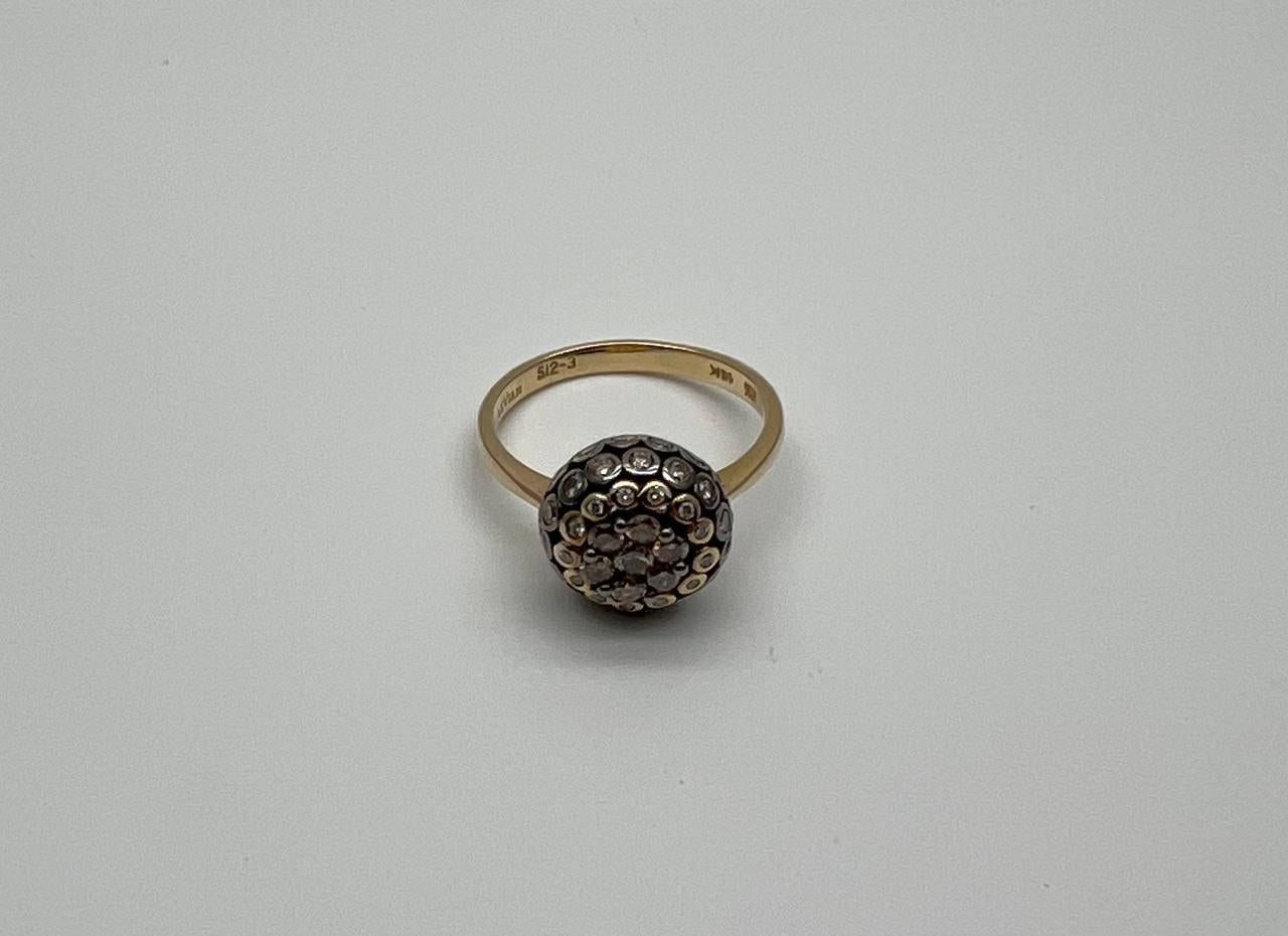 Sphere Diamond Cluster Champagne Color 14K Yellow Gold Statement Fashion Ring