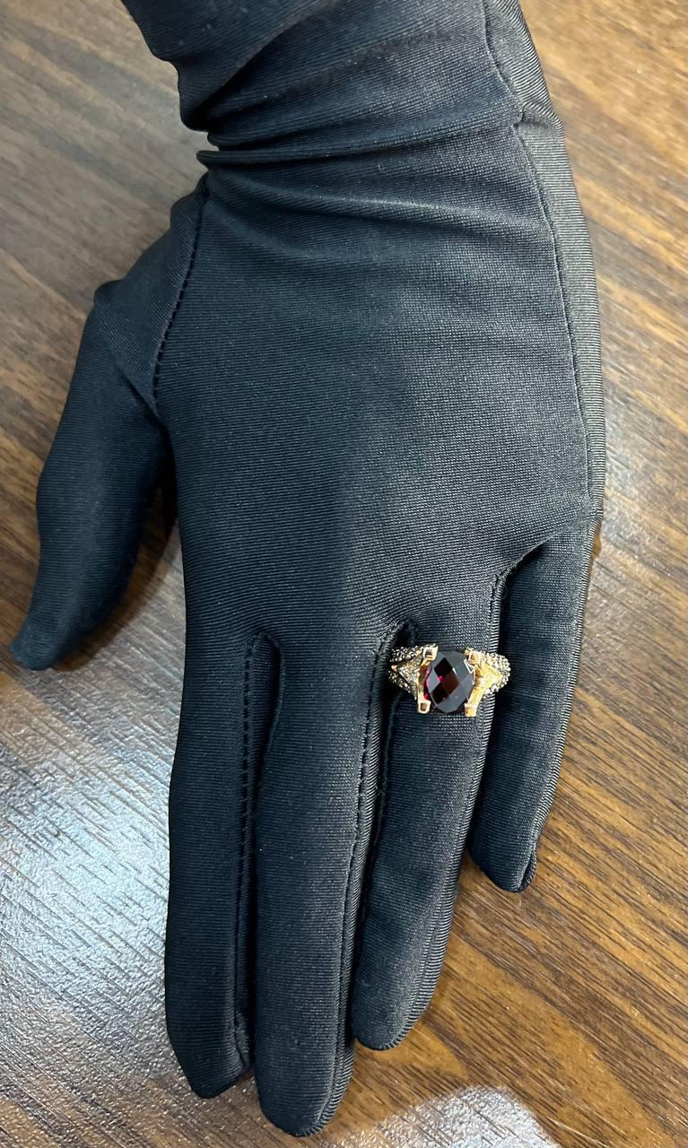 Dark Red Garnet Champagne White Pave Set 14K Rose Gold Statement Cocktail Ring