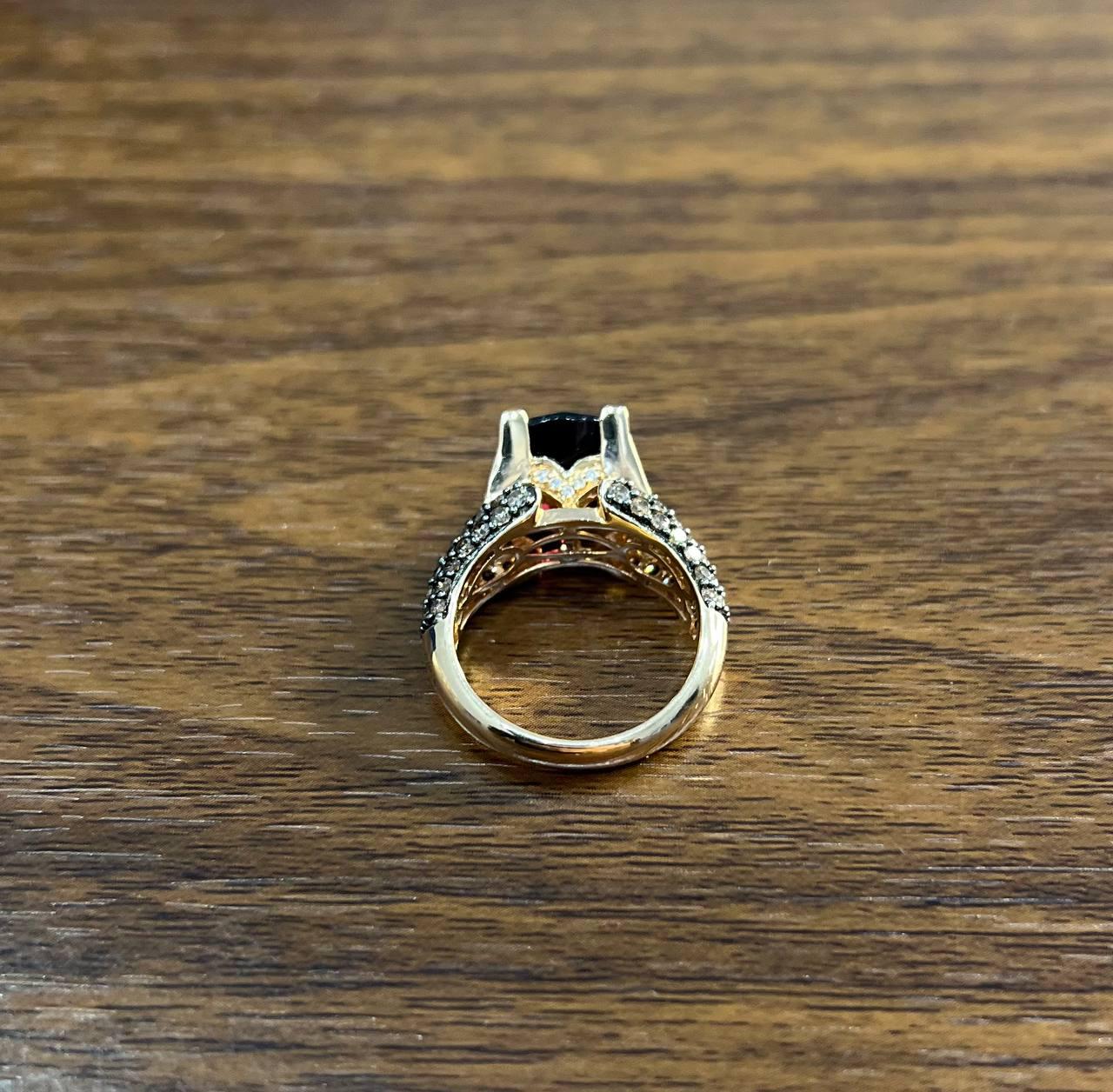 Dark Red Garnet Champagne White Pave Set 14K Rose Gold Statement Cocktail Ring