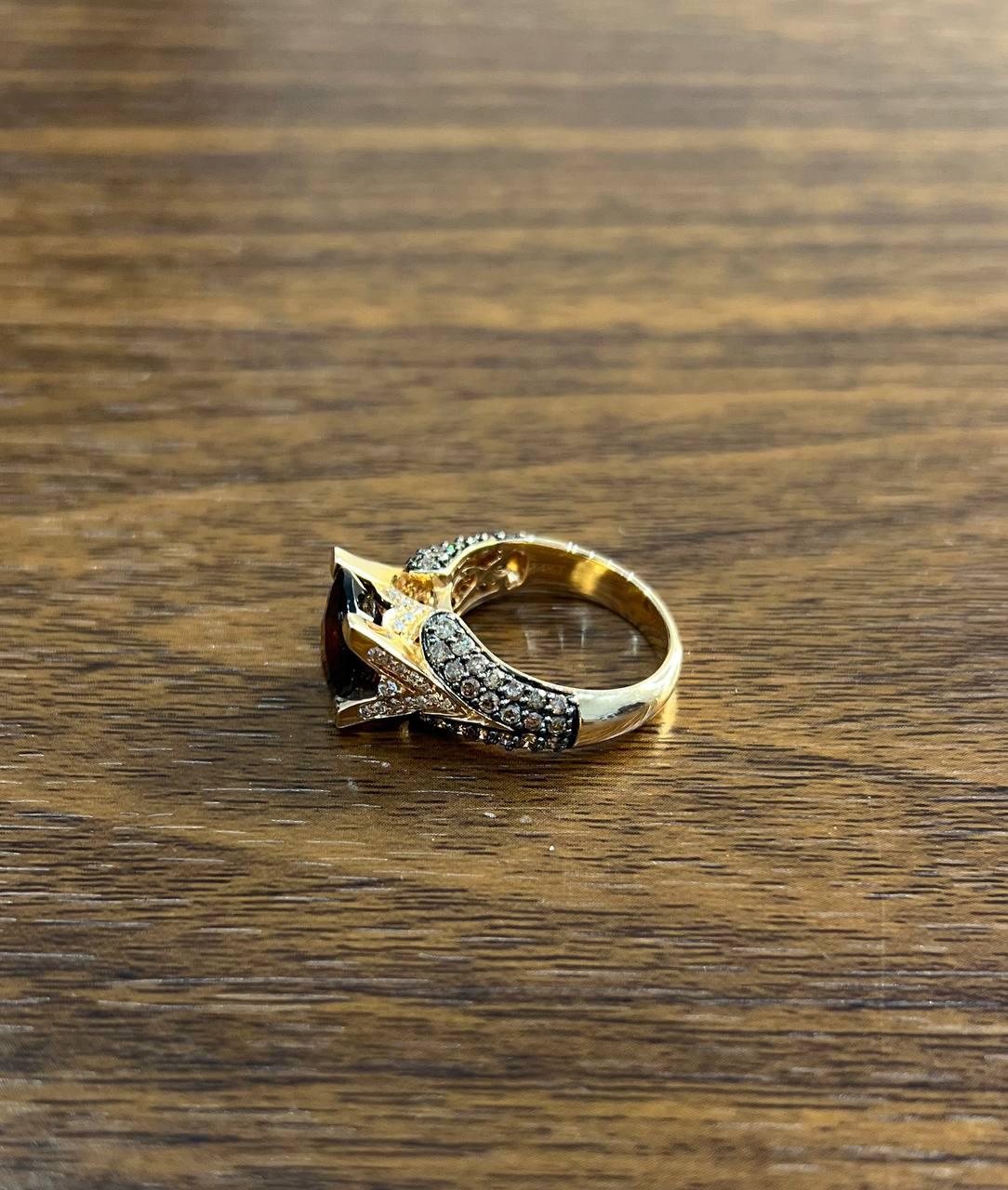 Dark Red Garnet Champagne White Pave Set 14K Rose Gold Statement Cocktail Ring