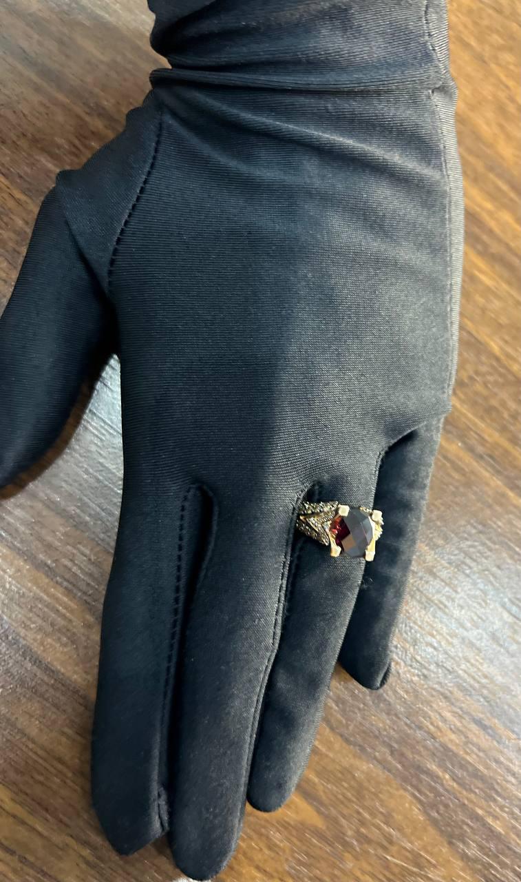 Dark Red Garnet Champagne White Pave Set 14K Rose Gold Statement Cocktail Ring