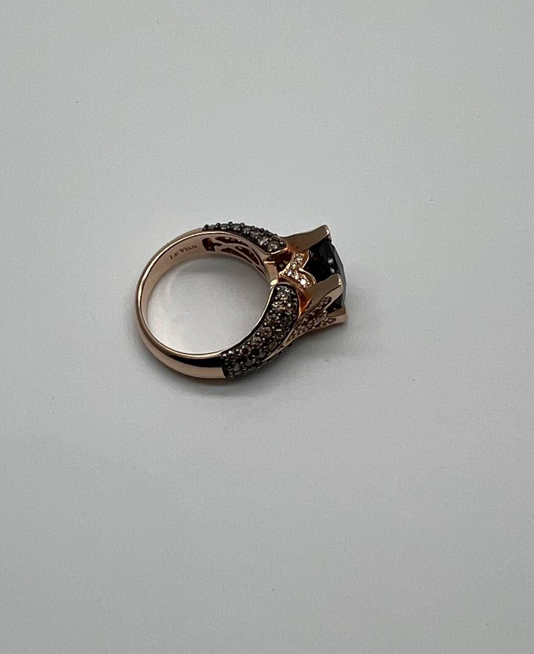 Dark Red Garnet Champagne White Pave Set 14K Rose Gold Statement Cocktail Ring