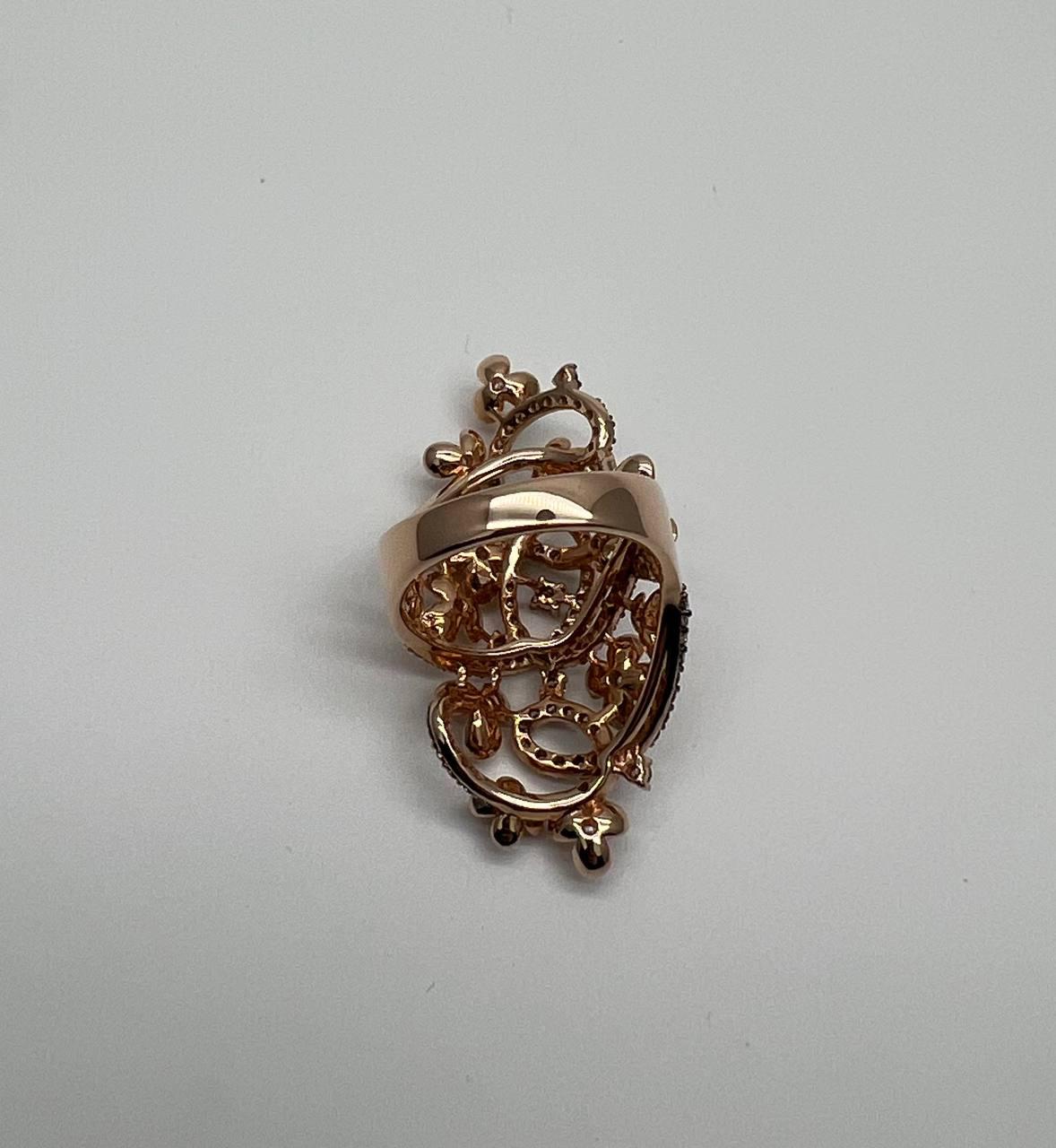 Gold Flower Design Looped White Brown Diamonds Statement Floral Design Full Ring