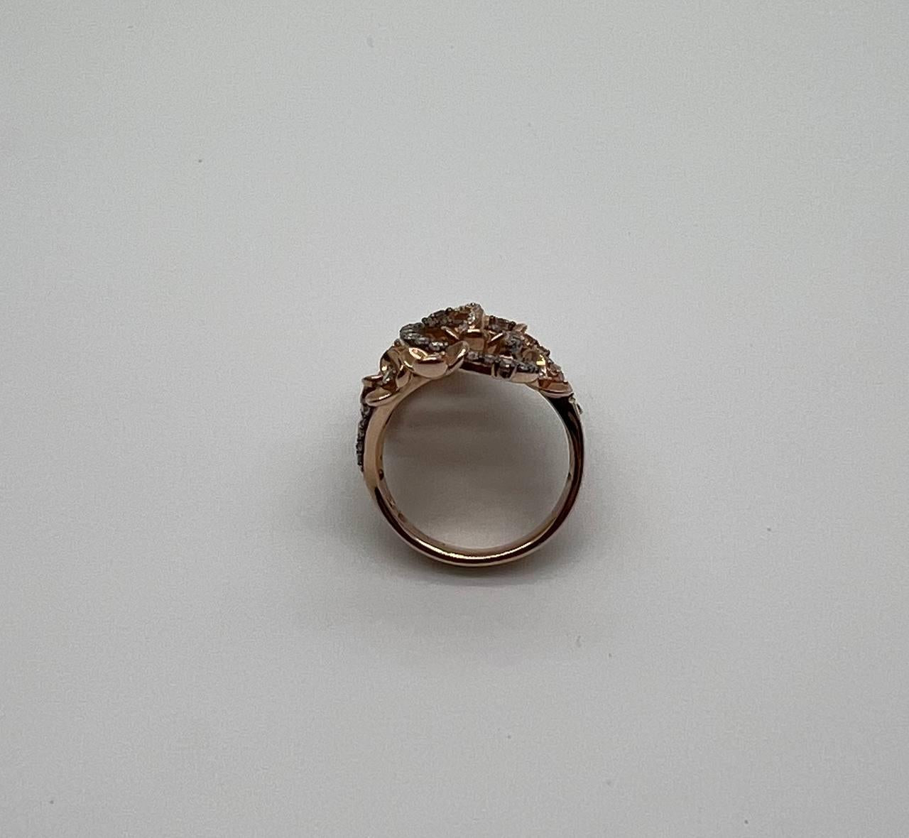 Gold Flower Design Looped White Brown Diamonds Statement Floral Design Full Ring