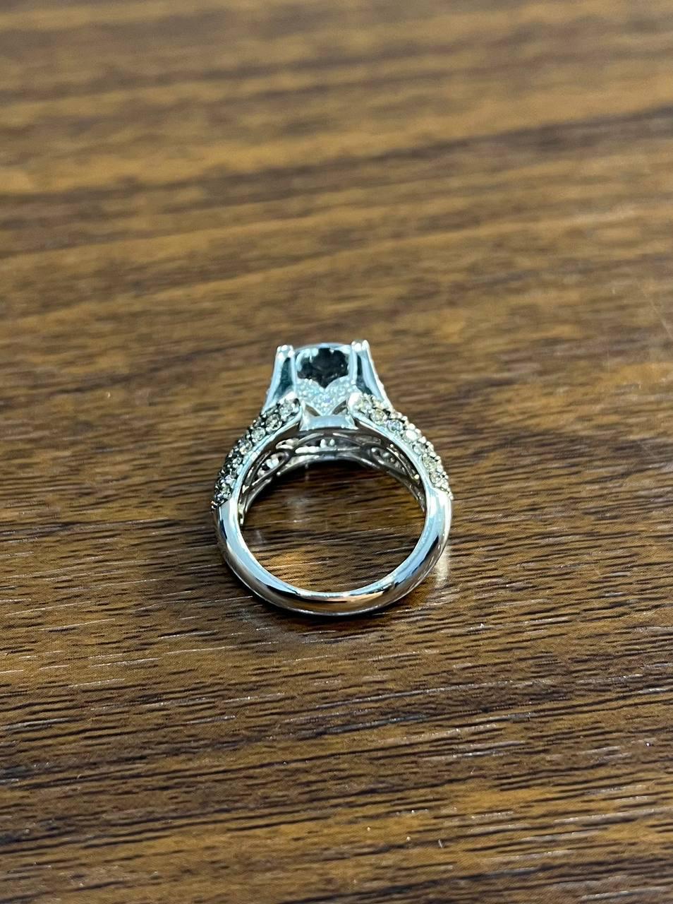 Cushion Blue Aquamarine Diamond Pave Set 14K White Gold Statement Cocktail Ring
