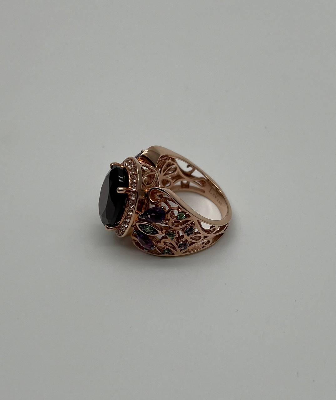 Large Oval Red Garnet Purple Amethyst Green Tsavorite Diamond 14K Rose Gold Ring