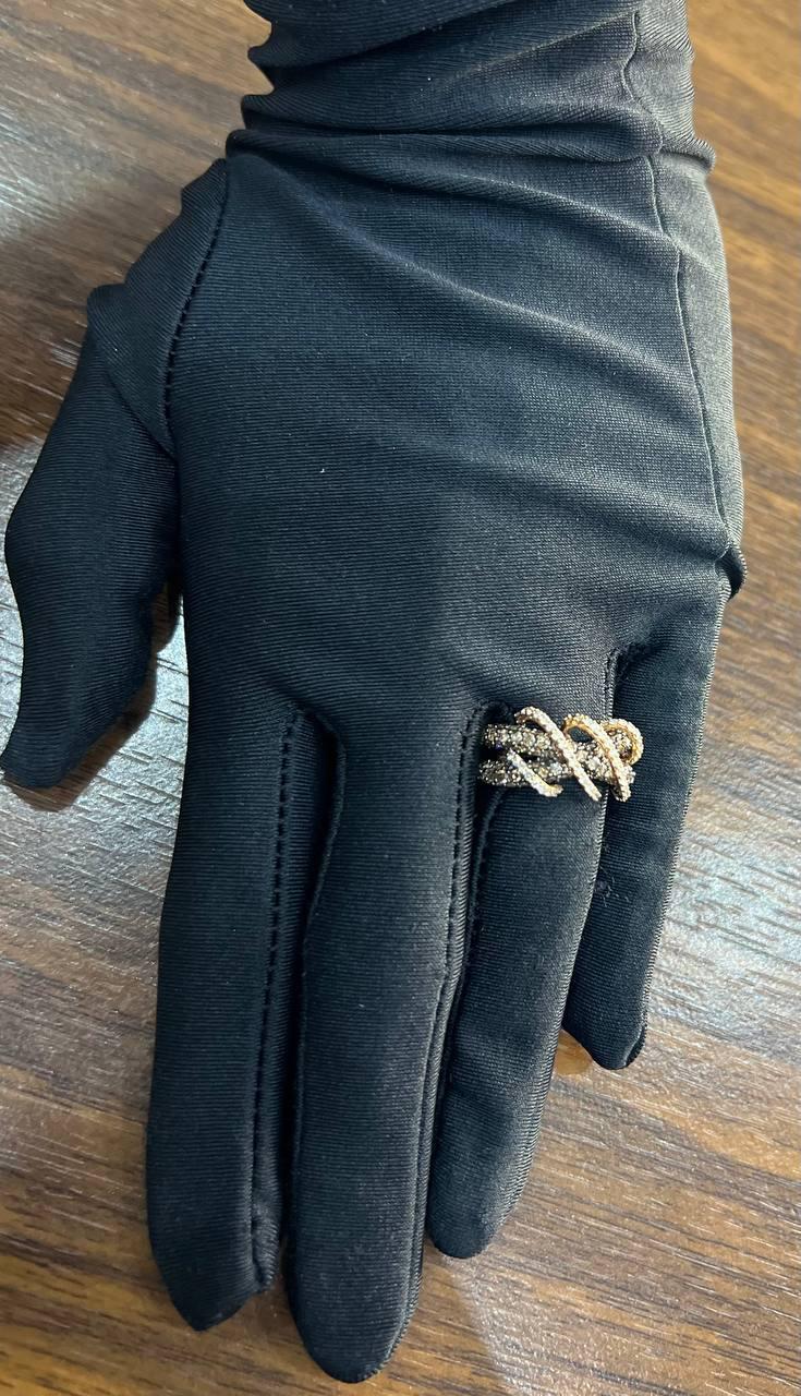 Interwoven Pave Set Champagne Brown White Diamonds 14K Rose Gold Statement Ring