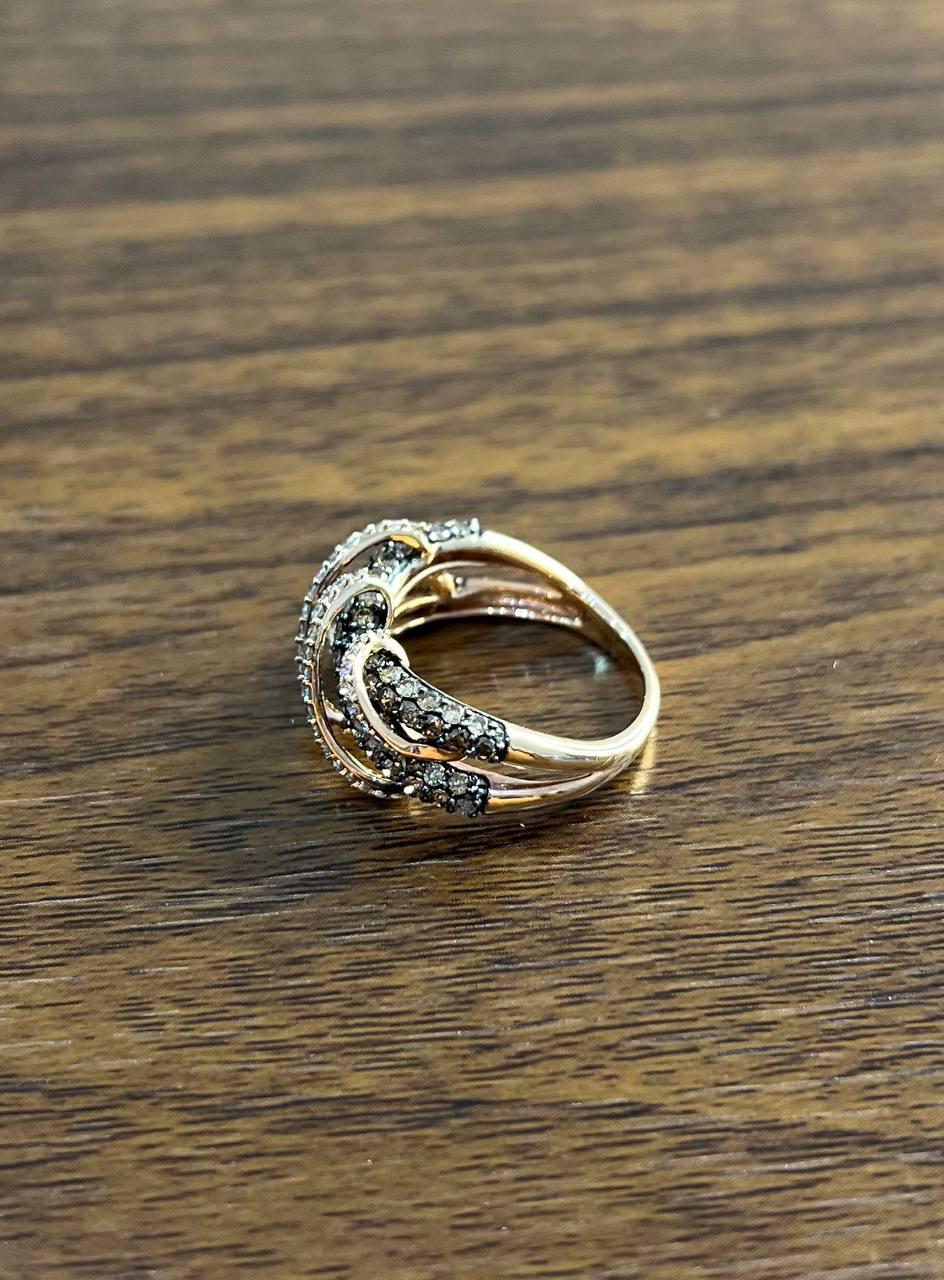 Interwoven Pave Set Champagne Brown White Diamonds 14K Rose Gold Statement Ring