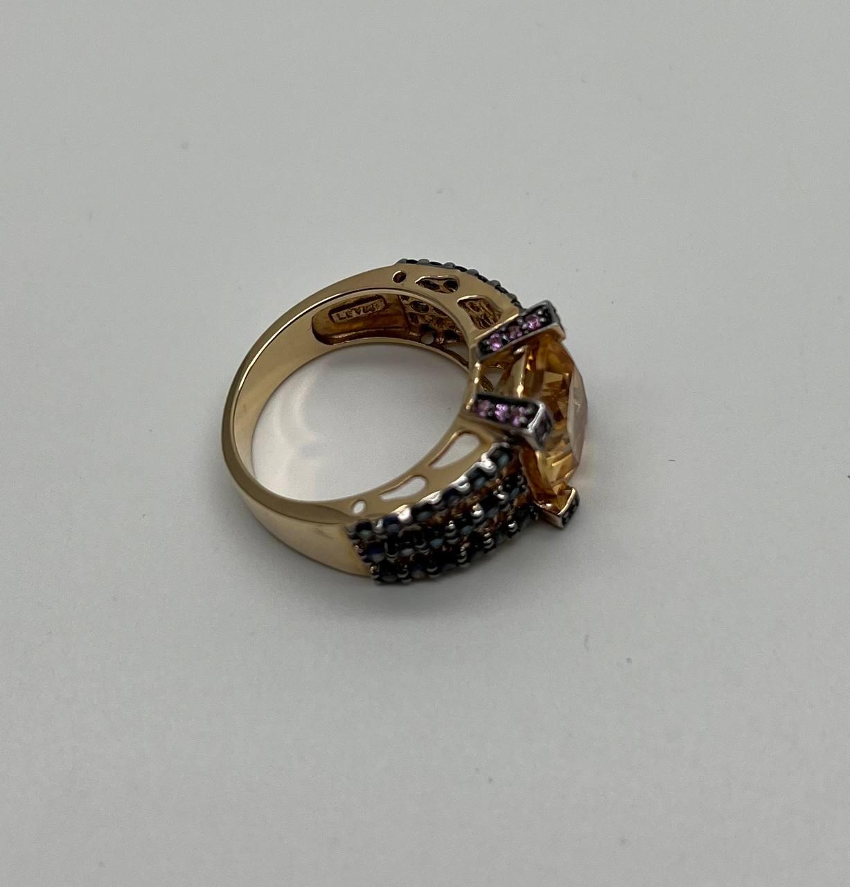 Citrine Pink Sapphire Black Diamond 14K Yellow Gold Statement Cocktail Ring