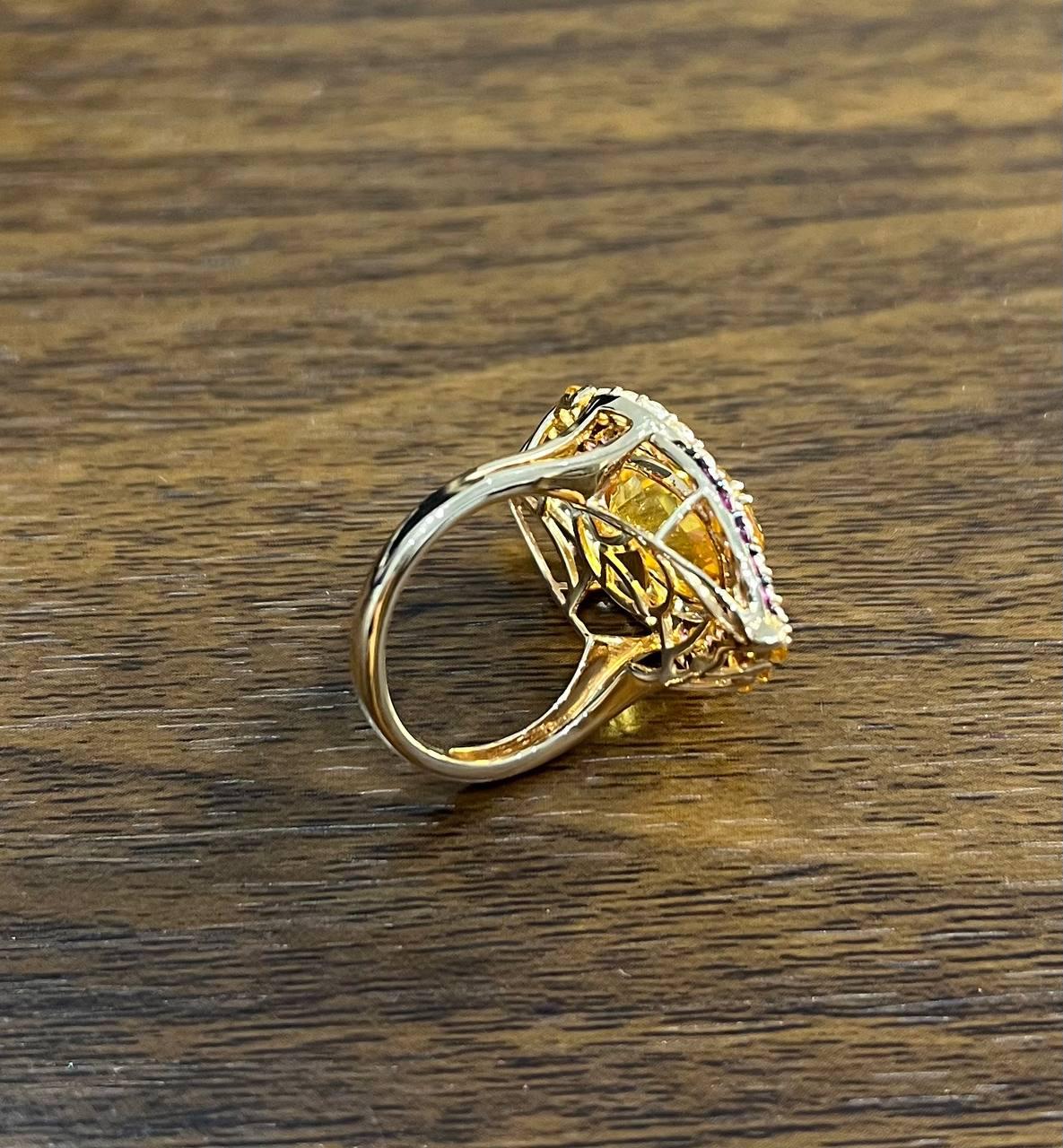 Large Oval Orange Citrine with Amethysts, Citrines, Diamonds 14K Rose Gold Ring