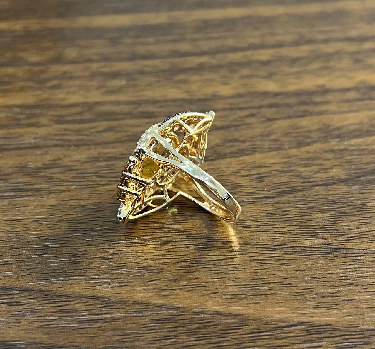 Large Oval Orange Citrine with Amethysts, Citrines, Diamonds 14K Rose Gold Ring