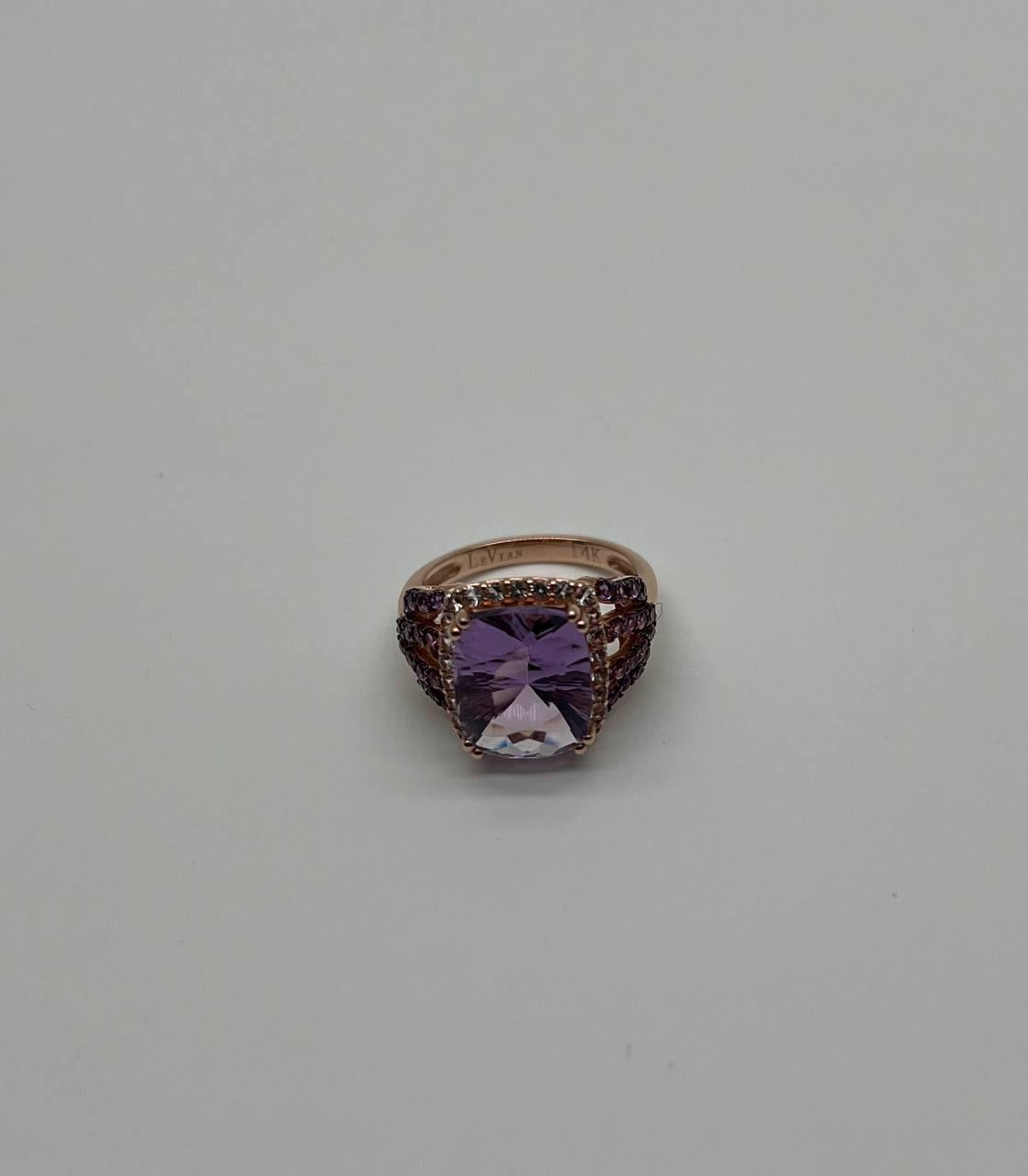 Purple Violet Amethyst Diamond Halo 14K Rose Gold Drop Statement Ring
